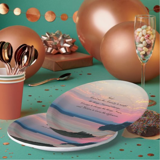 Serenity Prayer Pink Seascape Sunset Papieren Bordje (Multi)