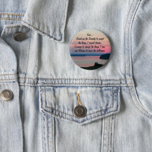 Serenity Prayer Pink Seascape Sunset Ronde Button 5,7 Cm (In situ)