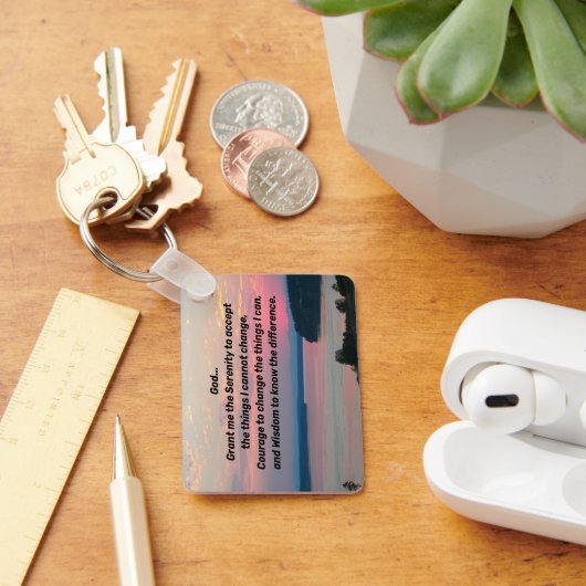 Serenity Prayer Pink Seascape Sunset Sleutelhanger (Bureau)