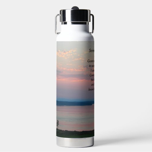 Serenity Prayer Pink Seascape Sunset Waterfles (Voorkant)