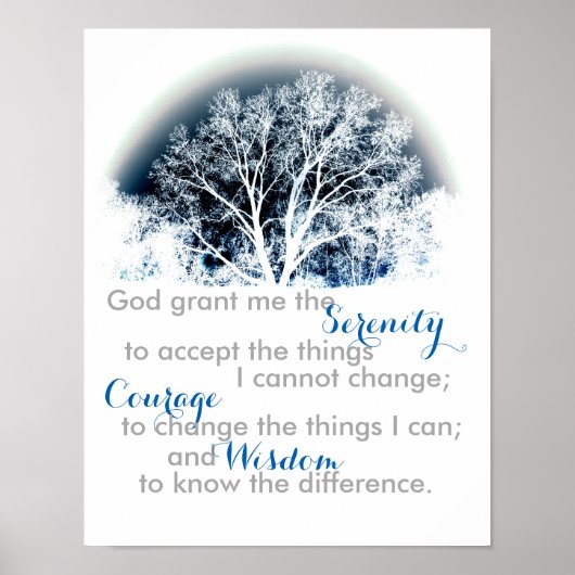 Serenity Prayer poster blue en white natuur art (Voorkant)
