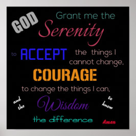 Serenity Prayer Poster, zwart, met meerdere kleure Poster