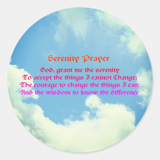 Serenity Prayer Rainbow Blue Sky Inspirerend Ronde Sticker (Voorkant)