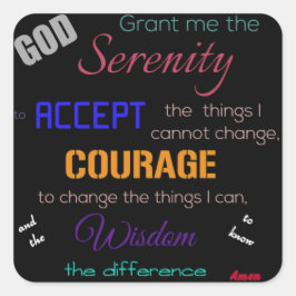 Serenity Prayer Stickers, Zwart multi kleur Vierkante Sticker