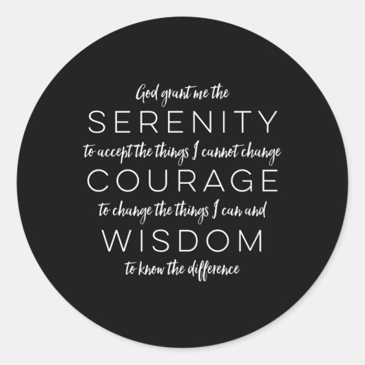 Serenity Prayer Tekst Ronde Sticker (Voorkant)