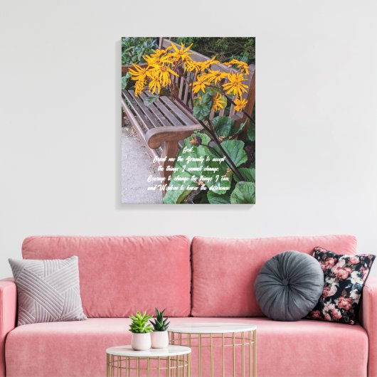 Serenity Prayer Tuin Bench Bloemen Canvas Afdruk (Insitu (Woonkamer))