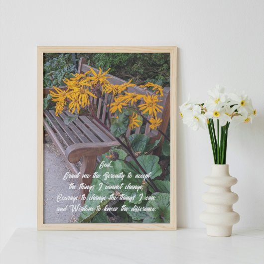 Serenity Prayer Tuin Bench Bloemen Foto Afdruk