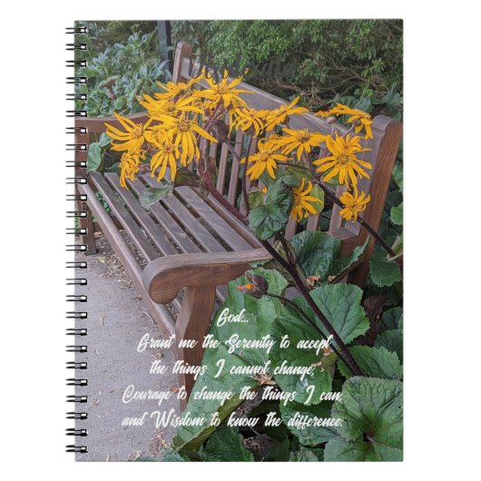 Serenity Prayer Tuin Bench Bloemen Notitieboek (Voorkant)