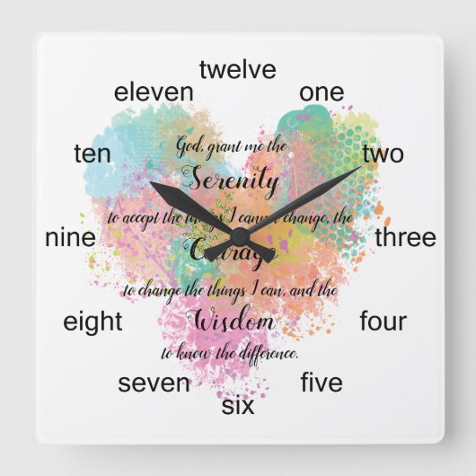 Serenity Prayer Waterverf Button Square Wall Cloc Vierkante Klok (Voorkant)