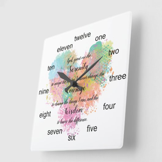 Serenity Prayer Waterverf Button Square Wall Cloc Vierkante Klok (Hoek)