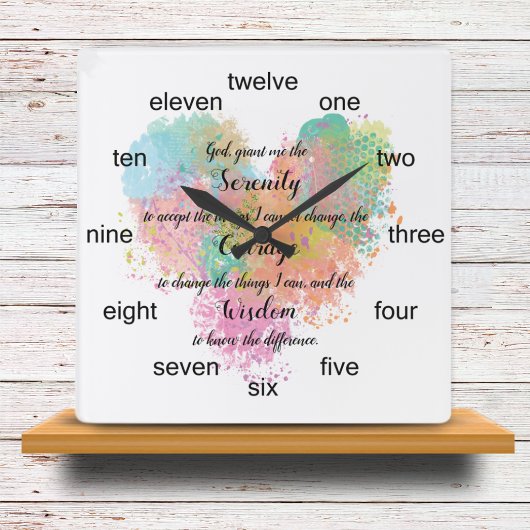 Serenity Prayer Waterverf Button Square Wall Cloc Vierkante Klok