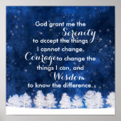 Serenity prayer white and blue nature art  poster (Voorkant)