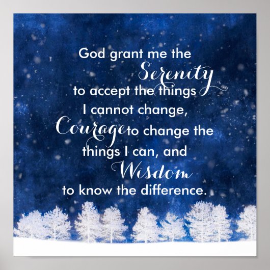 Serenity prayer white and blue nature art  poster (Voorkant)