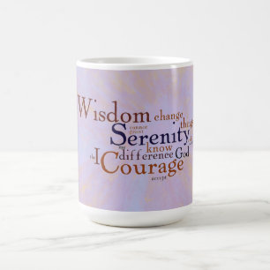 Serenity Prayer Wordle on abstract Koffiemok
