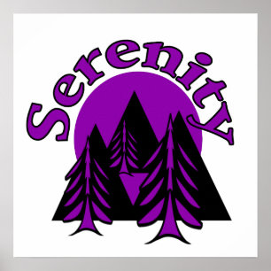 Serenity Quote Modern Black Paarse Moon Trees Poster
