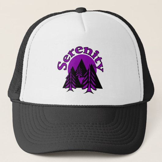 Serenity Quote Modern Black Paarse Moon Trees Trucker Pet (Voorkant)