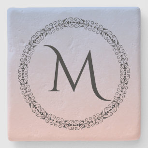 Serenity Roos Quartz Blauw Roze Ombre Monogram Stenen Onderzetter