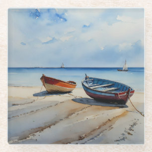 "Serenity Shores" Een rustgevend aquarel zeegezich Glazen Onderzetter
