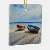 "Serenity Shores" Een rustgevend aquarel zeegezich Keramisch Ornament (Rechts)