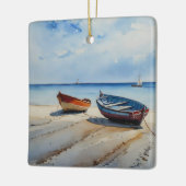 "Serenity Shores" Een rustgevend aquarel zeegezich Keramisch Ornament (Links)