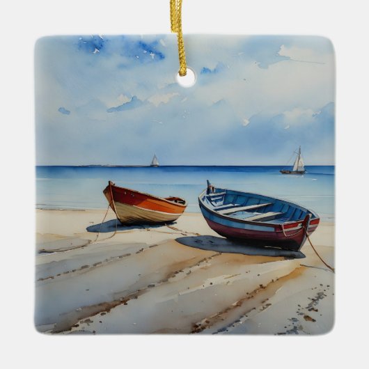 "Serenity Shores" Een rustgevend aquarel zeegezich Keramisch Ornament (Voorkant)