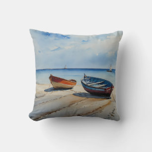 "Serenity Shores" Een rustgevend aquarel zeegezich Kussen