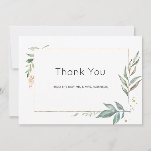 Serenity Simplistic Greenery Geometric Wedding Bedankkaart (Voorkant)