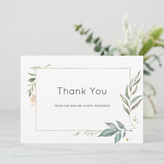 Serenity Simplistic Greenery Geometric Wedding Bedankkaart (Staand voorkant)