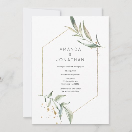 Serenity Simplistic Greenery Geometric Wedding Kaart (Voorkant)