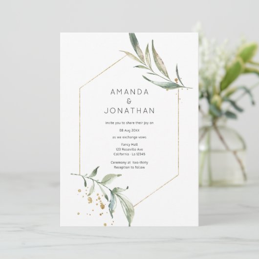 Serenity Simplistic Greenery Geometric Wedding Kaart (Staand voorkant)