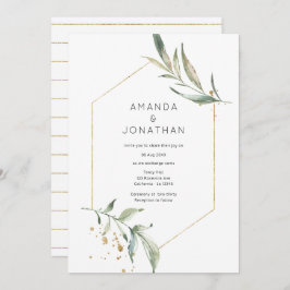 Serenity Simplistic Greenery Geometric Wedding Kaart