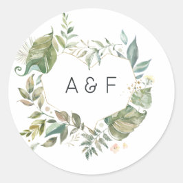 Serenity Simplistic Greenery Geometric Wedding Ronde Sticker