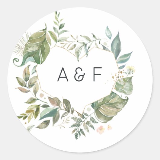 Serenity Simplistic Greenery Geometric Wedding Ronde Sticker (Voorkant)
