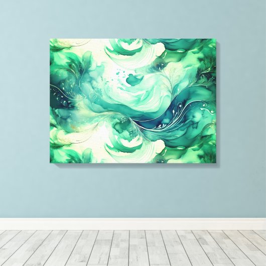Serenity Splash: Abstracte Waterverf Canvas Afdruk (Insitu (Houten vloer))