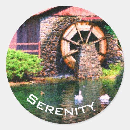 Serenity Water Wheel Inspirerend Ronde Sticker (Voorkant)