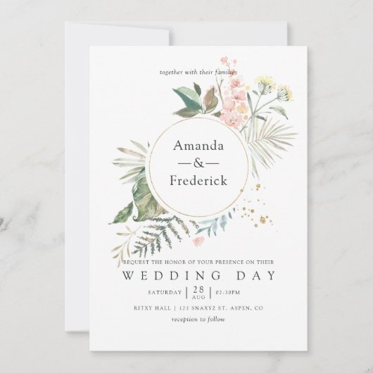 Serenity Waterverf Greenery Geometric Wedding Kaart (Voorkant)