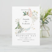 Serenity Waterverf Greenery Geometric Wedding Kaart (Staand voorkant)