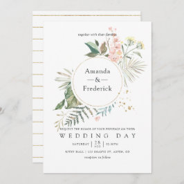 Serenity Waterverf Greenery Geometric Wedding Kaart