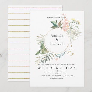 Serenity Waterverf Greenery Geometric Wedding Kaart