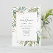 Serenity Waterverf Greenery Geometric Wedding Kaart (Staand voorkant)