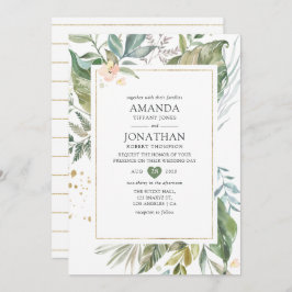 Serenity Waterverf Greenery Geometric Wedding Kaart