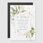 Serenity Waterverf Greenery Geometric Wedding Magnetische Uitnodiging (Voorkant / Achterkant)