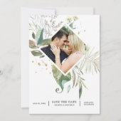 Serenity Waterverf Greenery Geometric Wedding Save The Date (Voorkant)
