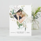 Serenity Waterverf Greenery Geometric Wedding Save The Date (Staand voorkant)