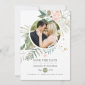 Serenity Waterverf Greenery Geometric Wedding Save The Date (Voorkant)
