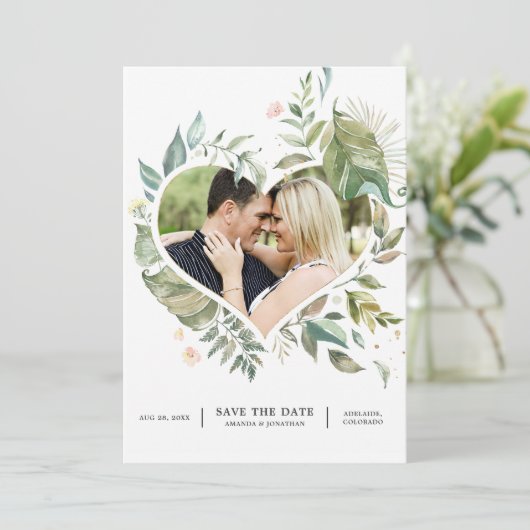 Serenity Waterverf Greenery Geometric Wedding Save The Date (Staand voorkant)