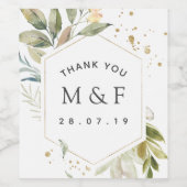 Serenity Waterverf Greenery Geometric Wedding Wijn Etiket (Enkel label)