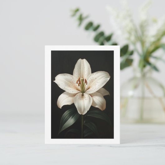 Serenity White Lily - Elegante Bloemenaftrek Briefkaart (Staand voorkant)