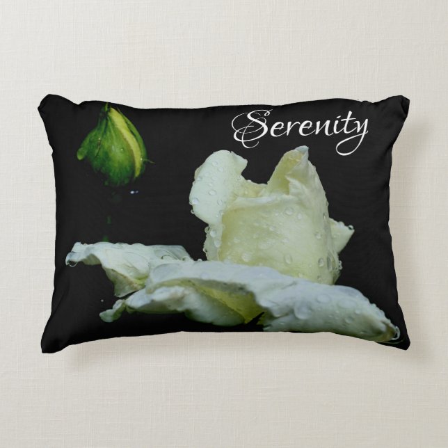 Serenity White Rosebud Inspirerend Words Accent Kussen (Voorkant)