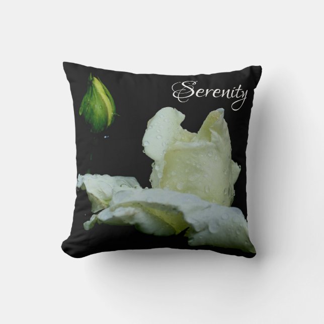 Serenity White Rosebud Inspirerend Words Kussen (Voorkant)
